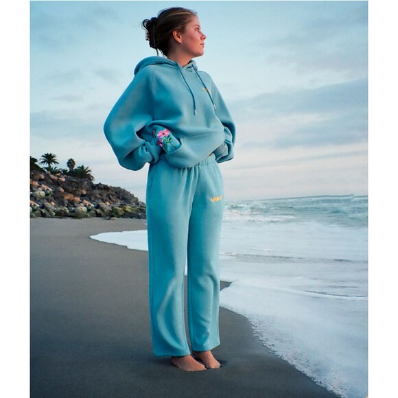 Dandy Worldwide Sweatpants Womens XL Blue Gift Giving Floral Embroidered Lounge - Picture 4 of 16